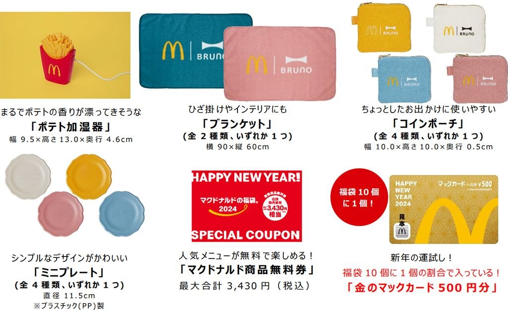 マック福袋2024の中身 ポテト加湿器とブランケット BRUNOコラボ 公式画像